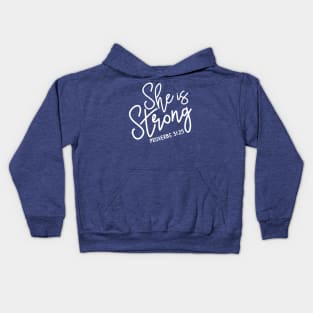 She is Strong - Proverbs 31:25 | Bible Quotes Kids Hoodie